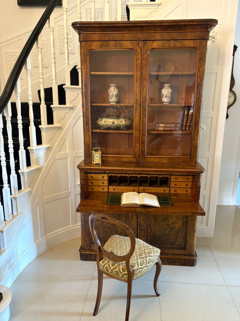 Antique Victorian Outstanding Quality Burr Walnut Secretaire Bookcase - Image 2